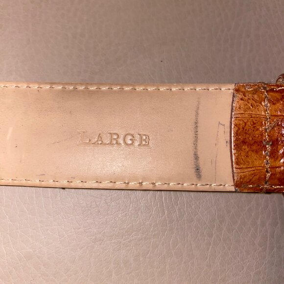 Leather Belt Tan Camel Brown 34 Small Vintage Animal Elephant Lion Metal Accent - Picture 8 of 13